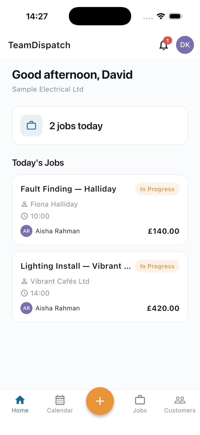 Home screen - Electrician