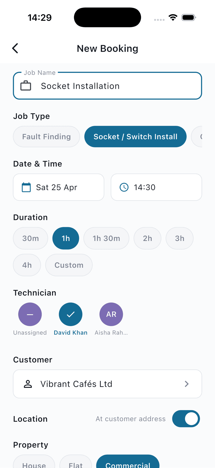 New booking form - Plumber