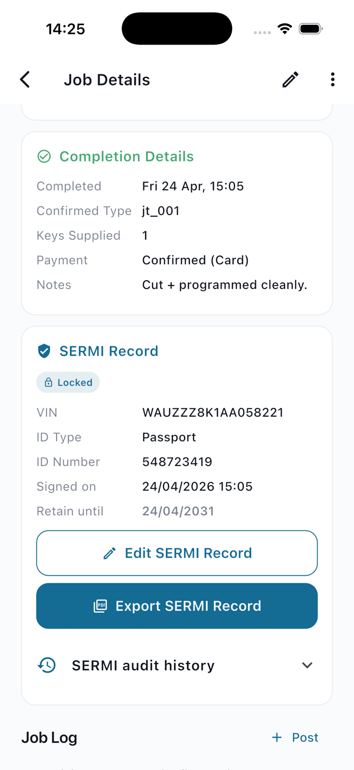 SERMI audit record - Auto Locksmith